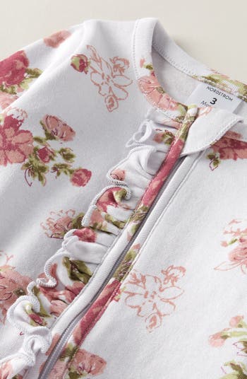 Floral Ruffle Zip-Up Cotton Footie