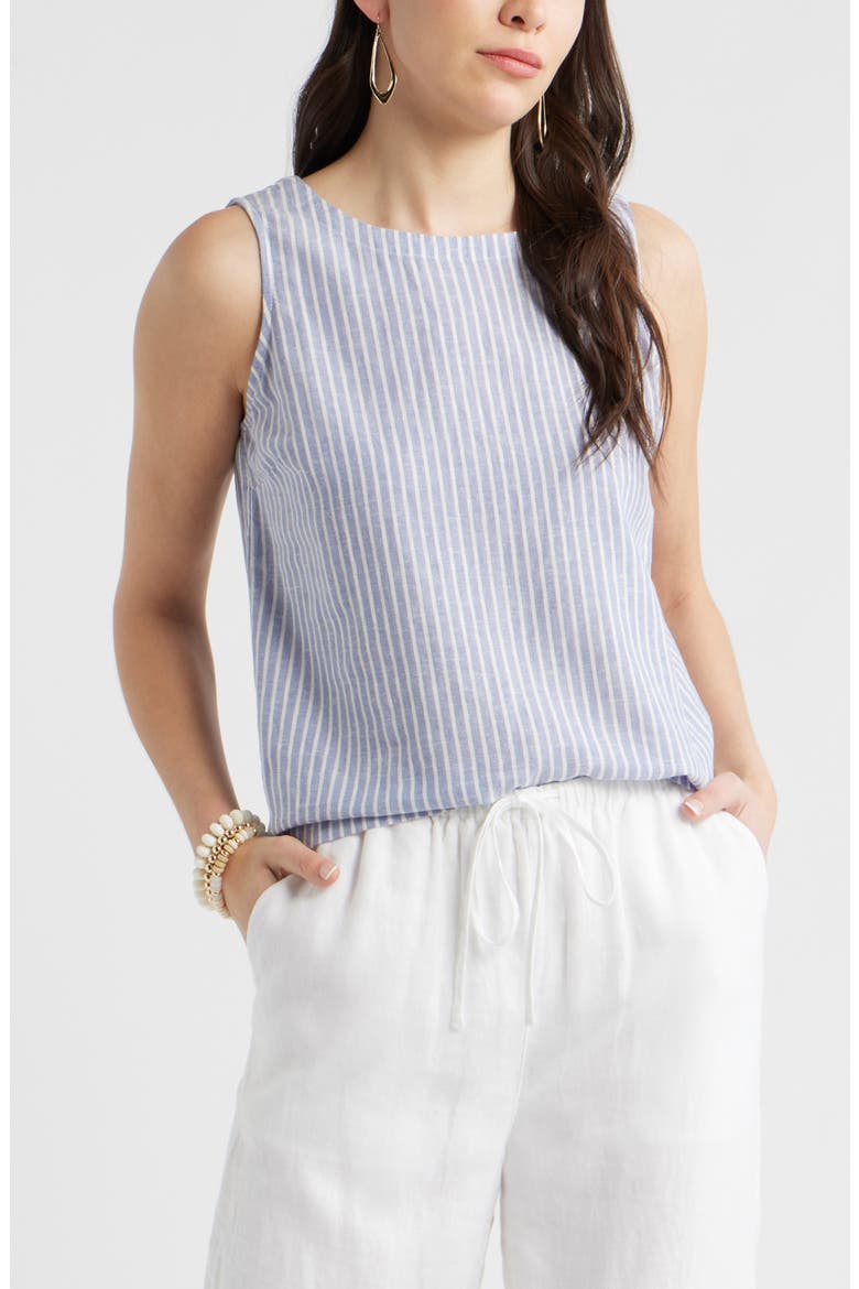 Linen Blend Tank, Main, color, BLUE- IVORY PENNY STRIPE