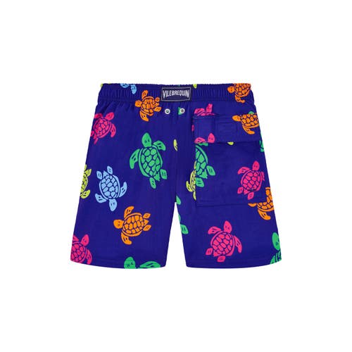 Vilebrequin Boy's Multicolor Turtle-print Swim Trunks In Blue