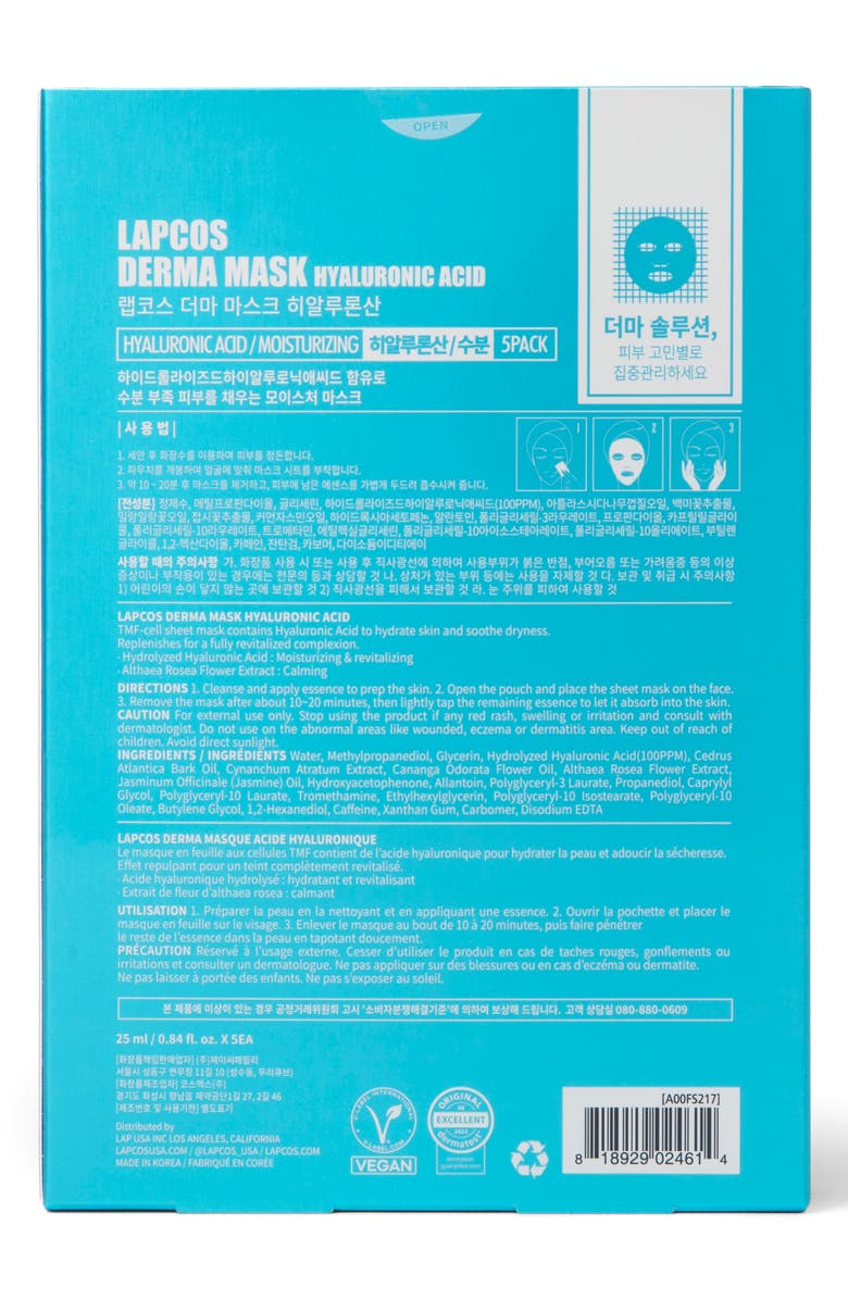 LAPCOS Derma Hyaluronic Acid Hydrating Sheet Mask, Alternate, color, Blue
