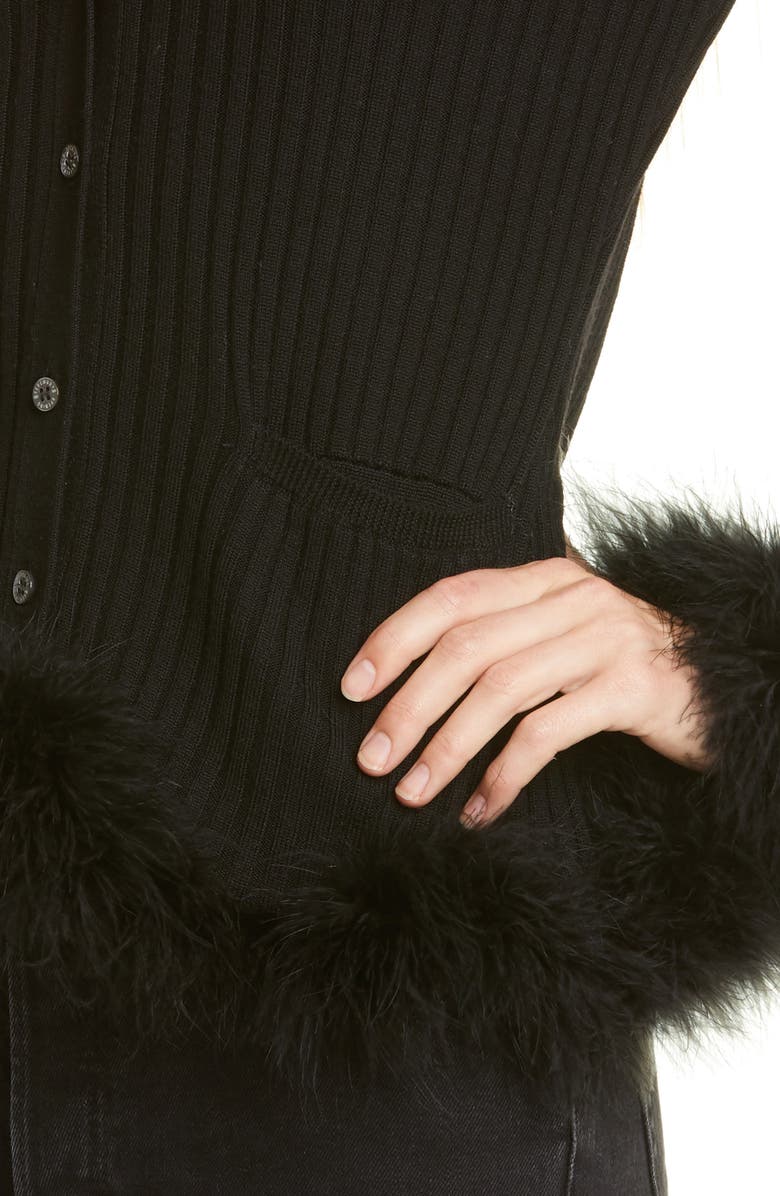 Opening Ceremony Rib Wool Cardigan with Feather Trim, Alternate, color, 