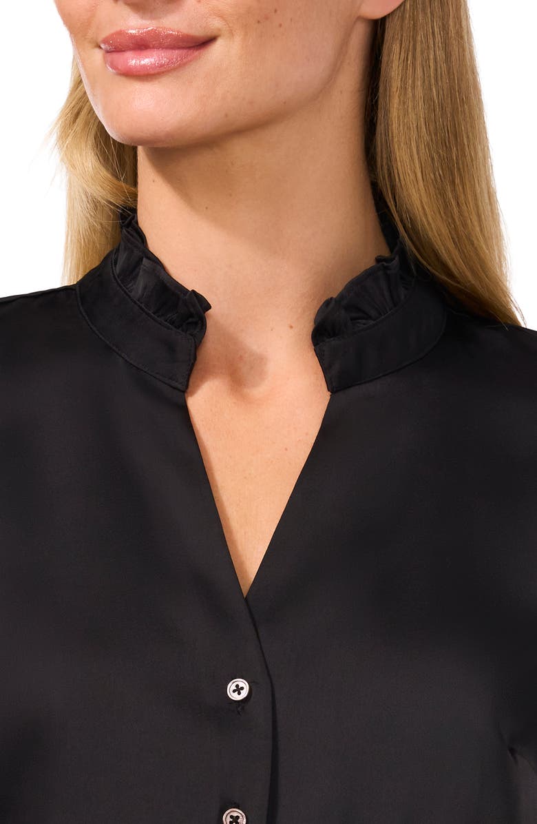 CeCe Frill Cuff Satin Button-Up Shirt, Alternate, color, 