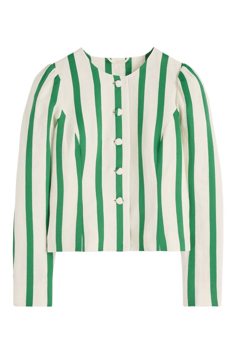 Salisbury Stripe Puff Sleeve Linen & Cotton Jacket, Alternate, color, IVORY, FRESH GREEN STRIPE