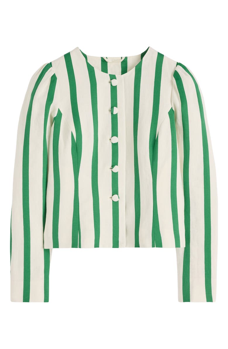 Boden Salisbury Stripe Puff Sleeve Linen & Cotton Jacket, Alternate, color, Ivory, Fresh Green Stripe