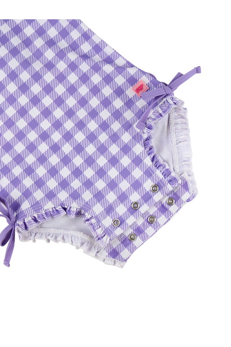 Baby Girls Gingham Long Sleeve UPF50+ One Piece Rash Guard, Alternate, color, Wisteria Purple Gingham