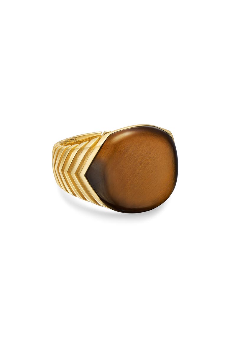 Chevron Signet Ring in 18K Yellow Gold with Tiger's Eye, Main, color, GOLD