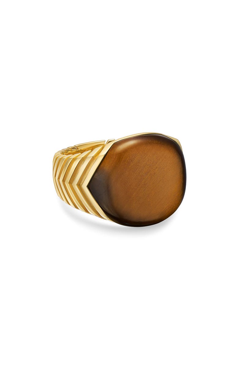 David Yurman Chevron Signet Ring in 18K Yellow Gold with Tiger's Eye, Main, color, Gold