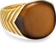 David Yurman Chevron Signet Ring in 18K Yellow Gold with Tiger's Eye