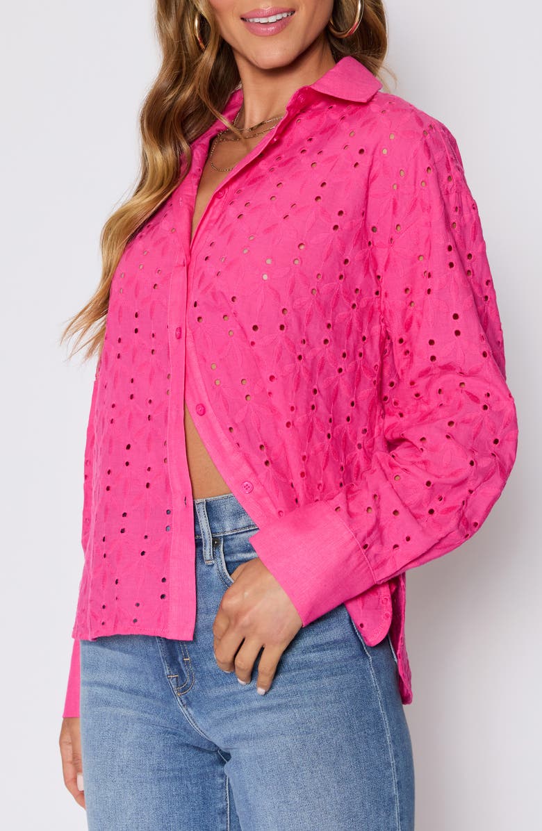 VICI Collection Garden Stroll Floral Eyelet Button-Up Shirt, Alternate, color, Pink