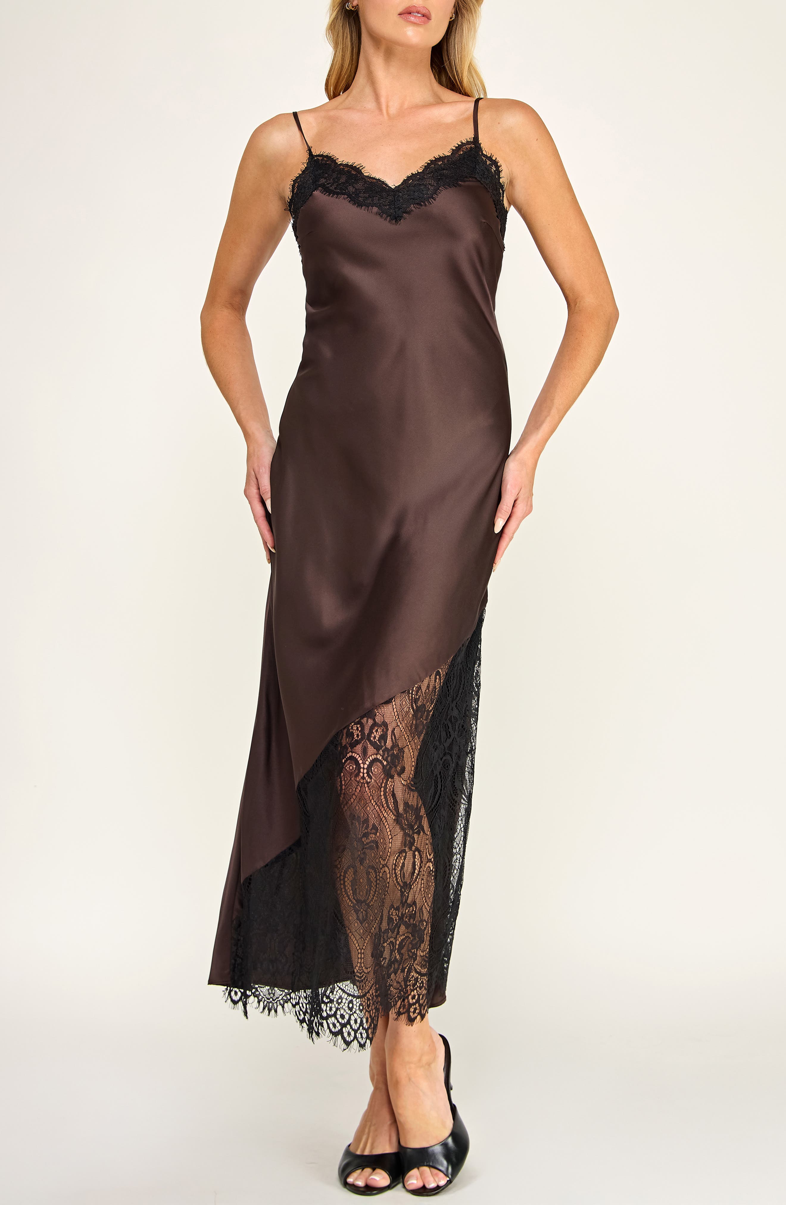 Socialite SATIN SLIP WITH DRAMATIC LACE (Women) | Nordstrom