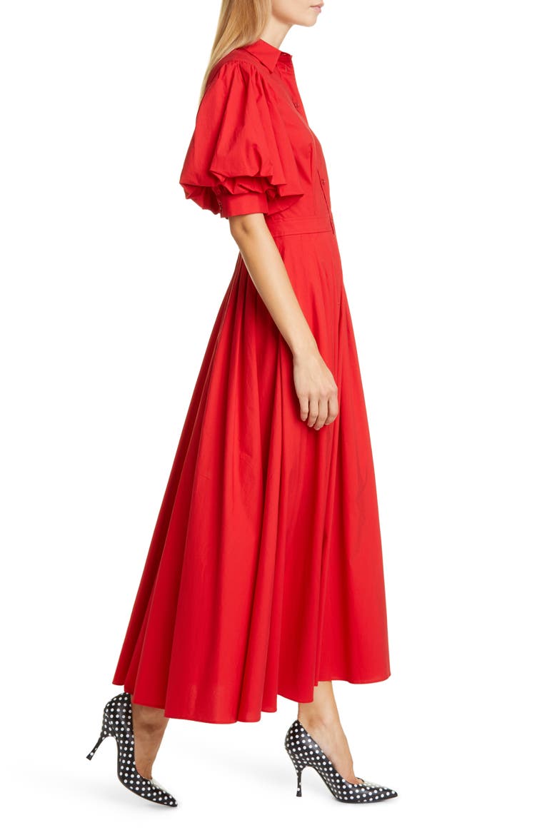 Puff Sleeve Shirtdress, Alternate, color, CRIMSON
