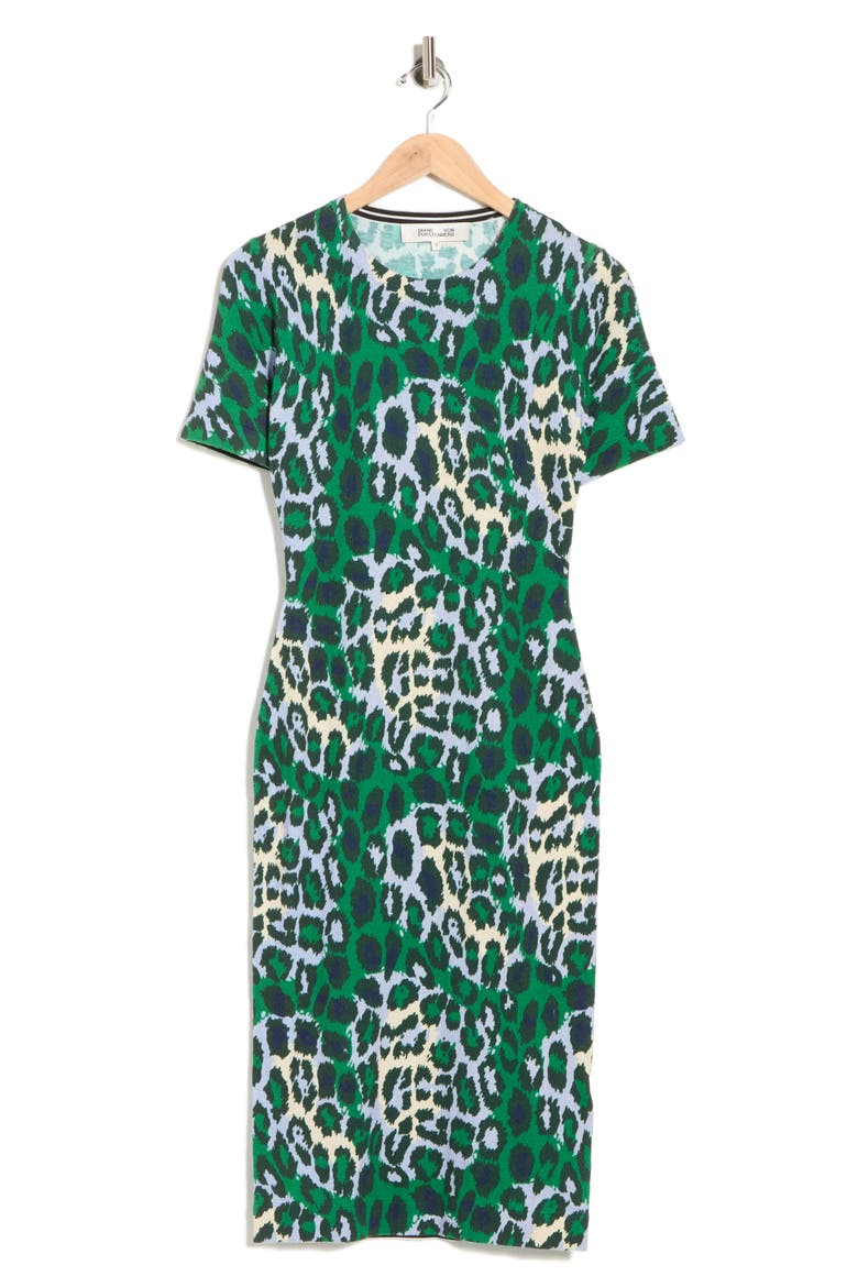 Florence Short Sleeve Cotton & Silk Midi Dress, Alternate, color, JUNGLE CAT LARGE PRINTED