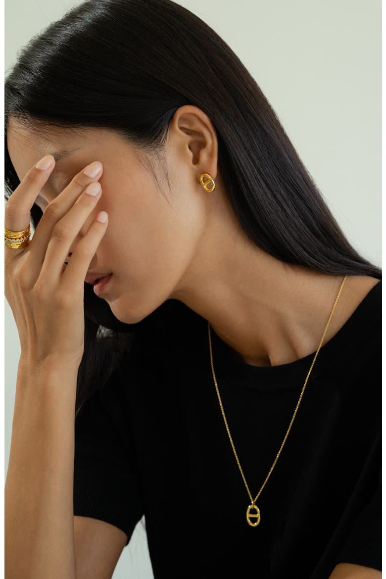 Sterling Silver 18k Gold Plated Erin Circle Earrings Statement Piece, Alternate, color, Gold