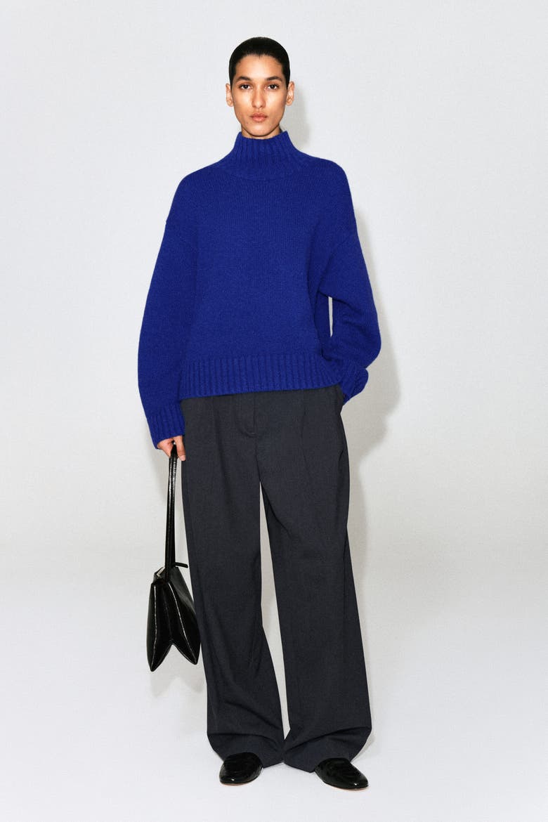 Chunky Cashmere Mock-Neck Sweater, Alternate, color, COBALT BLUE