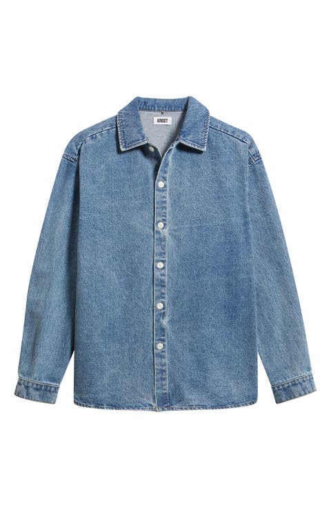 Oversize Cotton Denim Button-Up Shirt