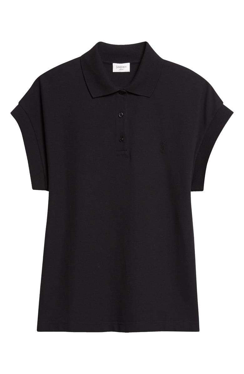 Saint Laurent Cotton Blend Cap Sleeve Polo, Main, color, Noir