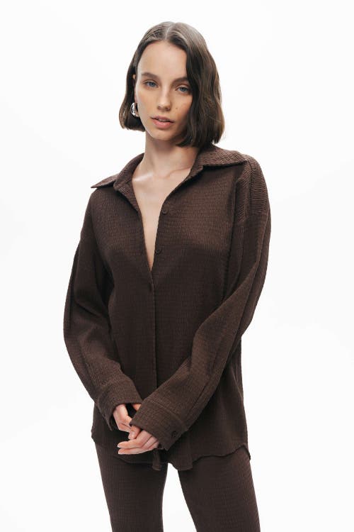 Nocturne Crumpled Fabric Draped Shirt In Coffee