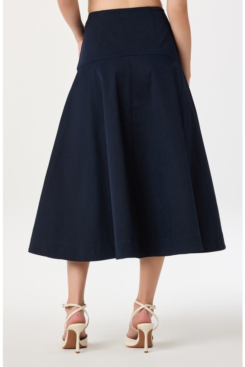 Drop Waist Stretch Cotton Midi Skirt, Alternate, color, NAVY