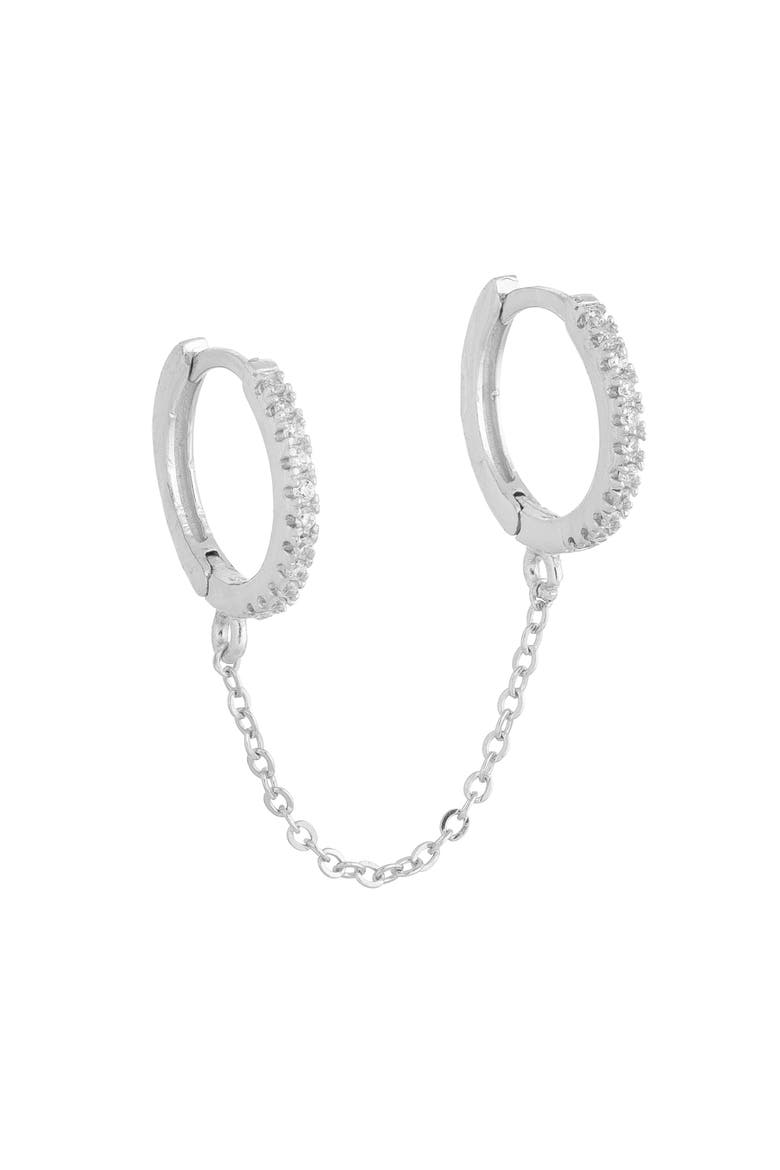 Double Huggie Chain CZ Earring, Main, color, Silver