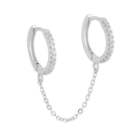 Double Huggie Chain CZ Earring