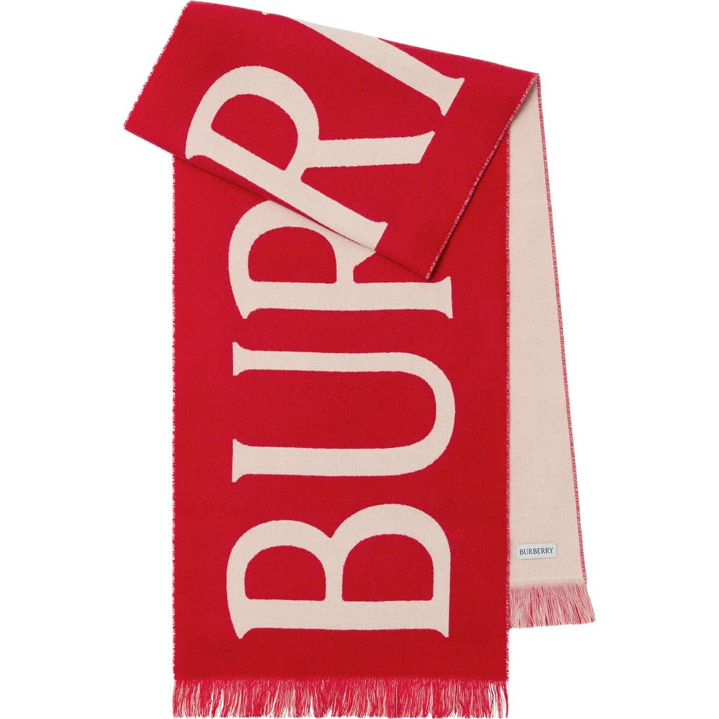 Burberry Womens Post Football Logo Wool Scarf In Red