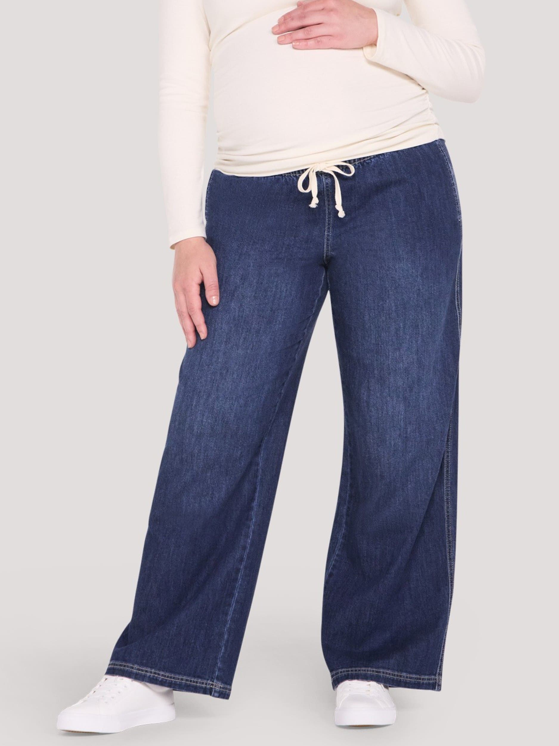 Motherhood Maternity Under The Belly Tie Waist Denim Wide Leg Pant In Grady Wash