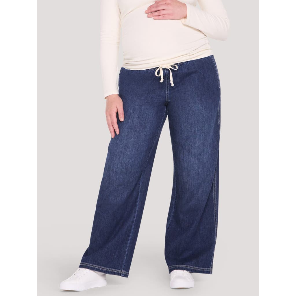 Motherhood Maternity Under The Belly Tie Waist Denim Wide Leg Pant In Grady Wash