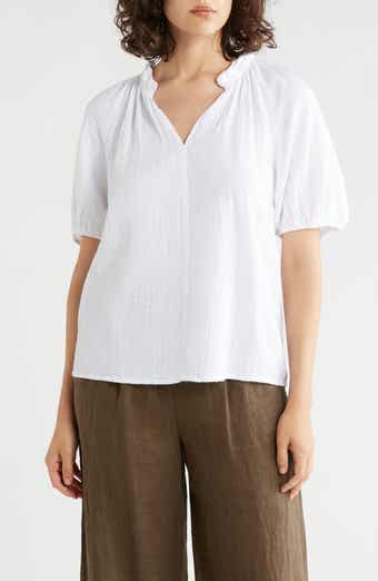 Caslon® Split Neck Puff Sleeve Cotton Gauze Top