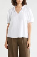 Caslon® Split Neck Puff Sleeve Cotton Gauze Top