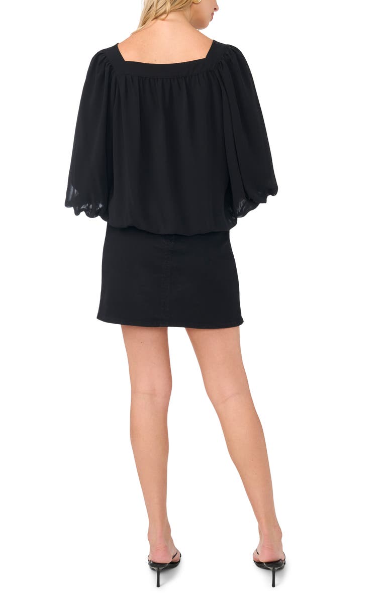 Vince Camuto Square Neck Bubble Sleeve Chiffon Top, Alternate, color, Rich Black