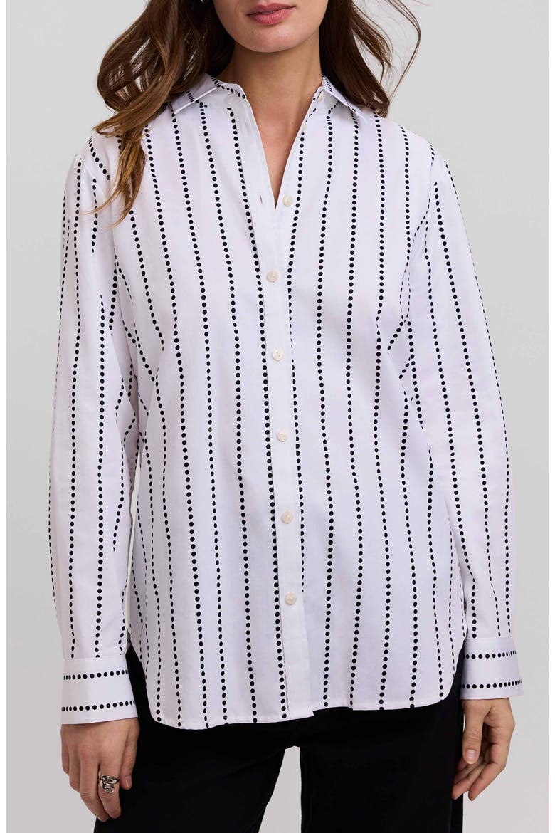 Dot Stripe Boyfriend Button-Up Shirt, Main, color, WHITE/ BLACK