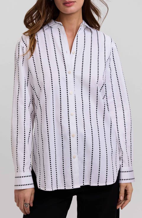 Dot Stripe Boyfriend Button-Up Shirt