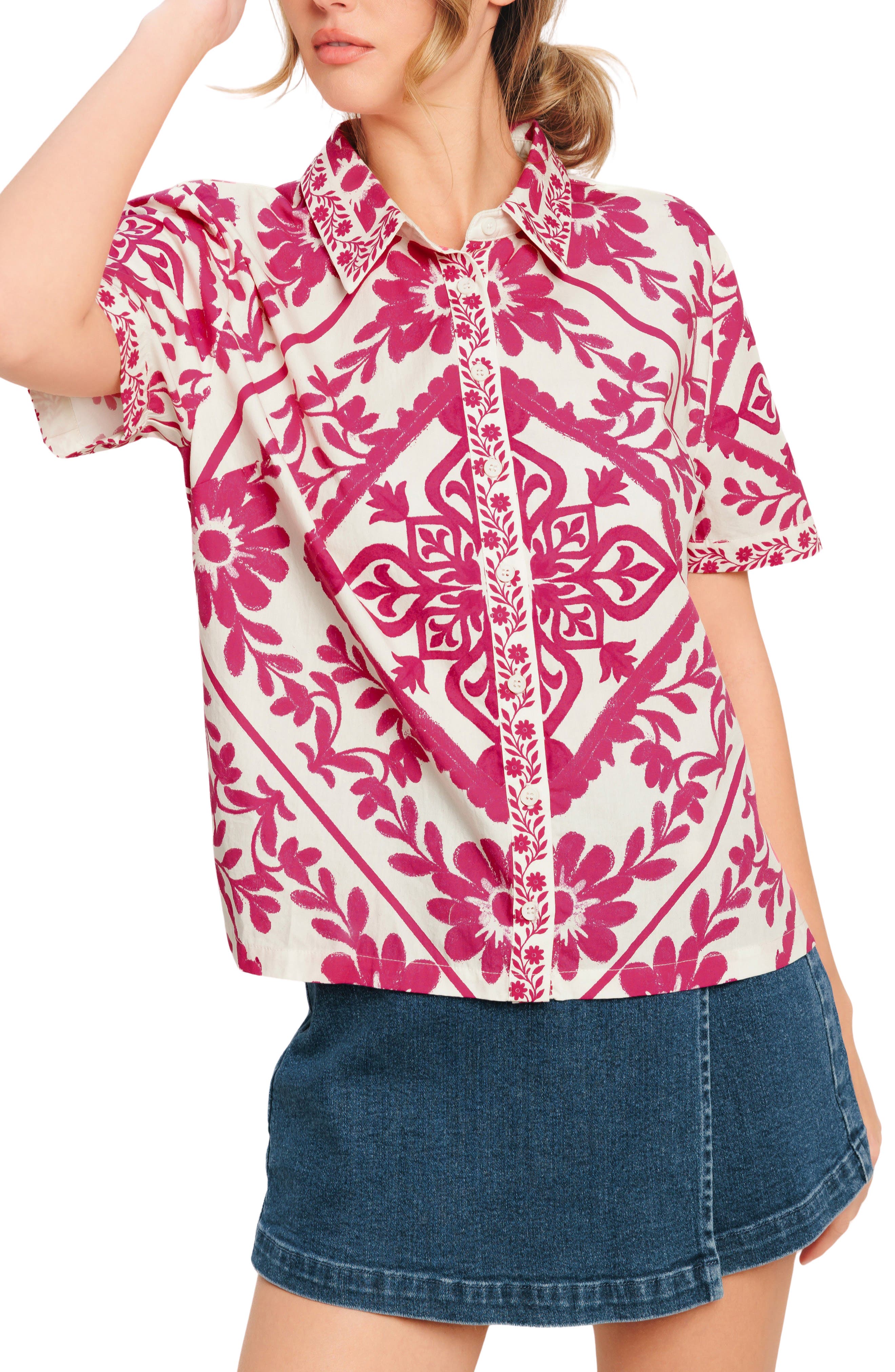 Floral Short Sleeve Button-Up Shirt