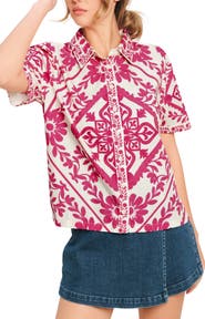 FLYING TOMATO Floral Short Sleeve Button-Up Shirt