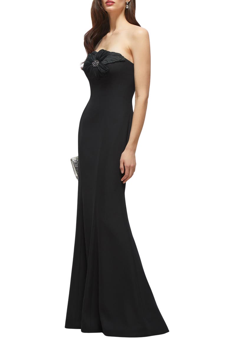 Floral Embellished Strapless Gown, Alternate, color, BLACK
