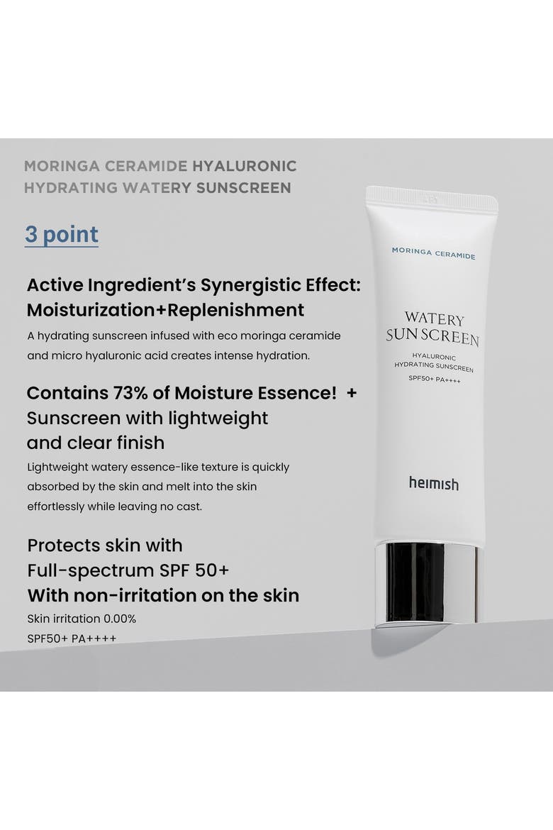 Moringa Ceramide Hyaluronic Acid Hydrating Watery Sunscreen 50ml, Alternate, color, White