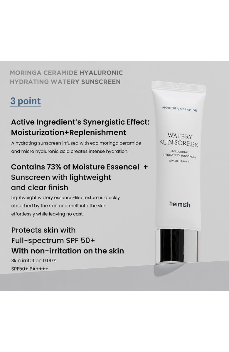 Heimish Moringa Ceramide Hyaluronic Acid Hydrating Watery Sunscreen 50ml, Alternate, color, White