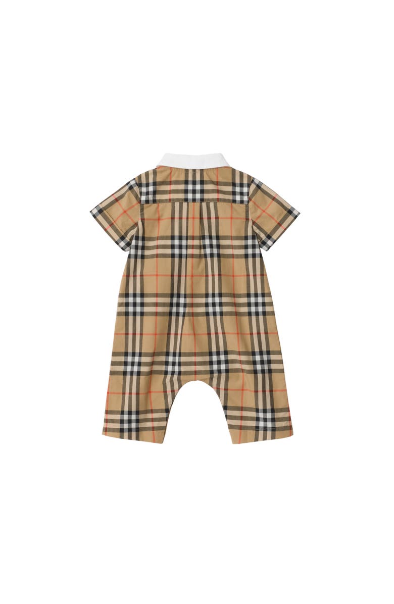 Burberry Check Cotton Playsuit, Alternate, color, Sand Beige