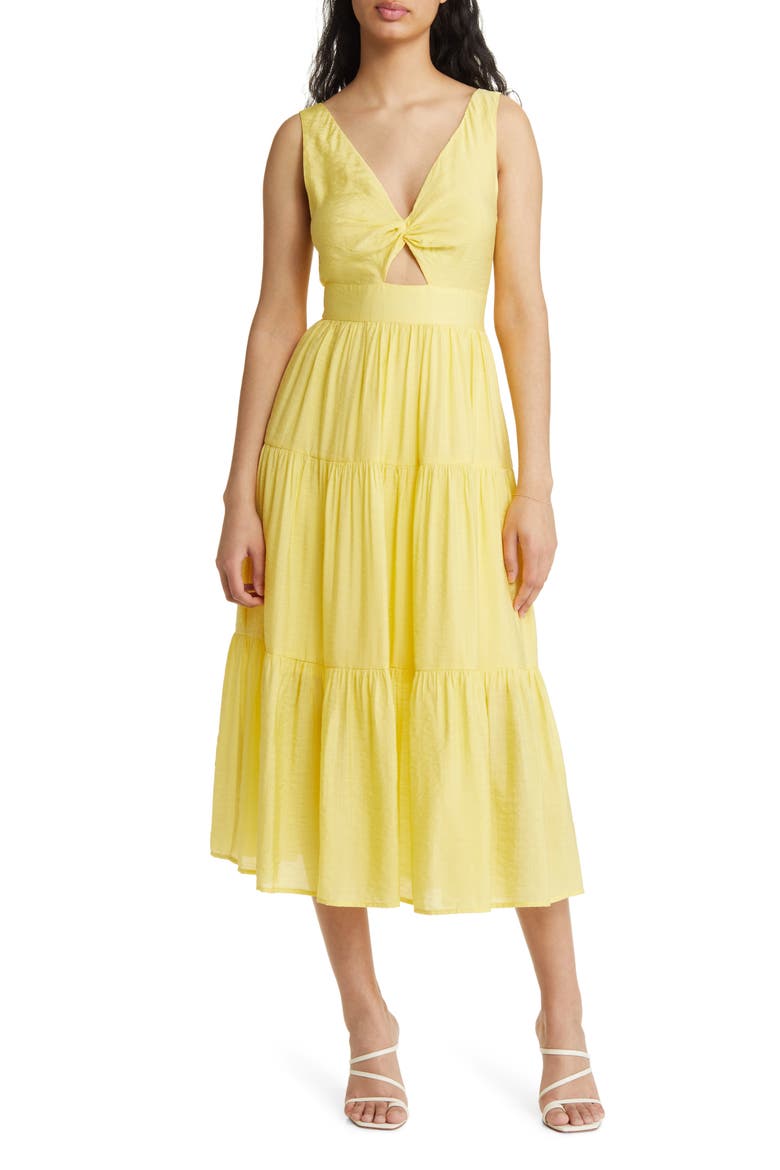 Twist Front Cutout Tiered Sundress, Main, color, YELLOW