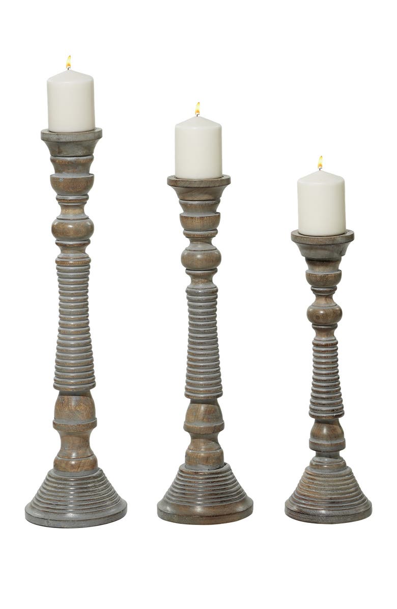 SONOMA SAGE HOME Traditional Style Turned Column Gray Wood Candlesticks - Set of 3, Main, color, 