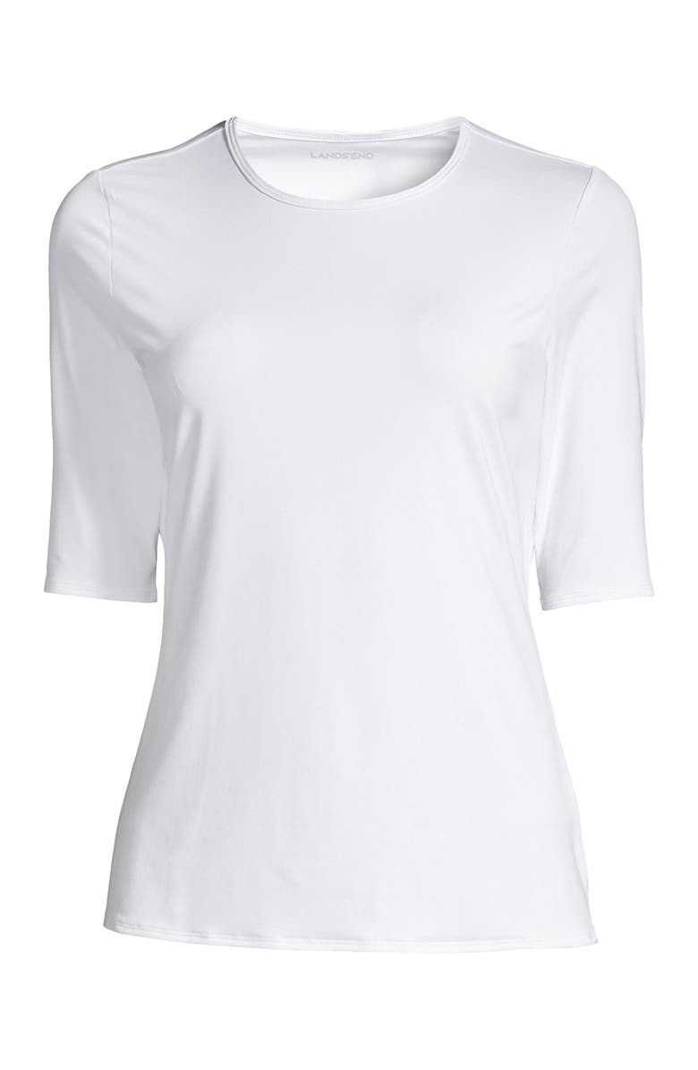 Lands' End SunShade UPF 50 Elbow Sleeve Rash Guard Swim Tee, Alternate, color, White