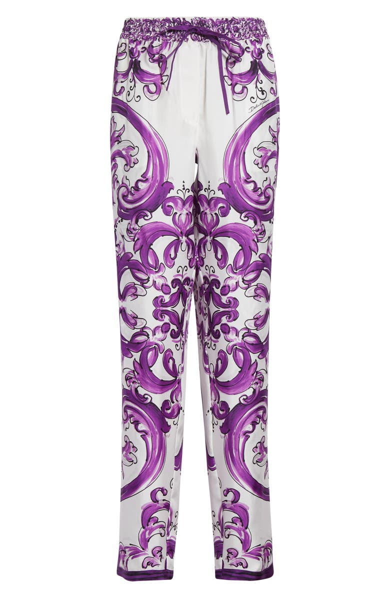 Dolce&Gabbana Majolica Silk Pants, Alternate, color, H15dq Maiolica 3L Viola