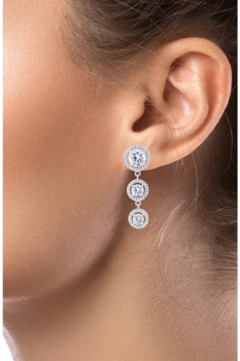 Graduated Cubic Zirconia Halo Linear Drop Earrings, Alternate, color, CLEAR/ SILVER