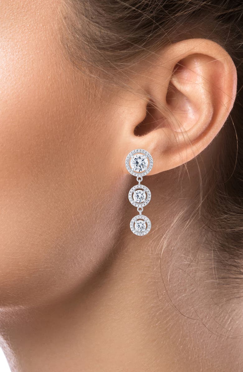 CZ by Kenneth Jay Lane Graduated Cubic Zirconia Halo Linear Drop Earrings, Alternate, color, Clear/ Silver