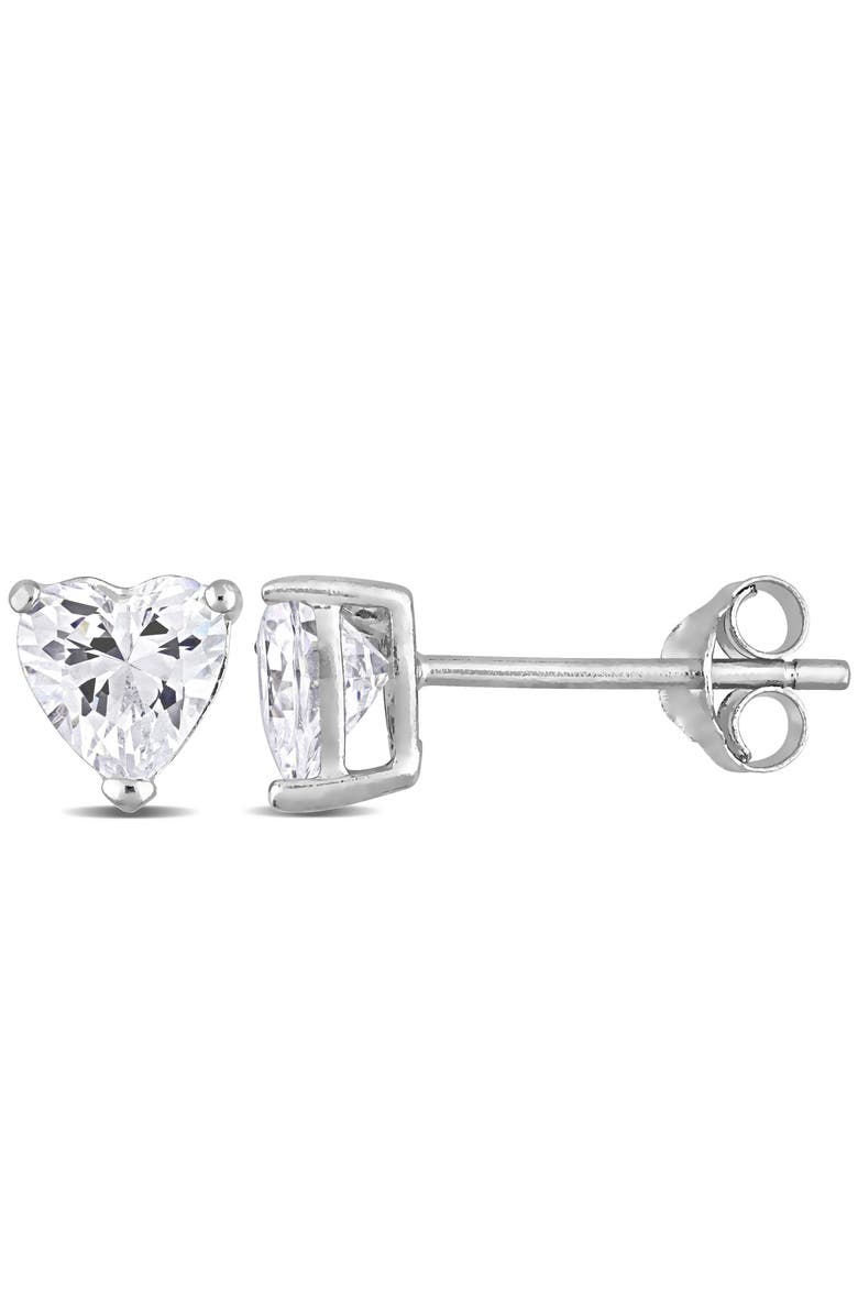 Julianna B. Cubic Zirconia Heart Stud Earrings, Main, color, Sterling Silver