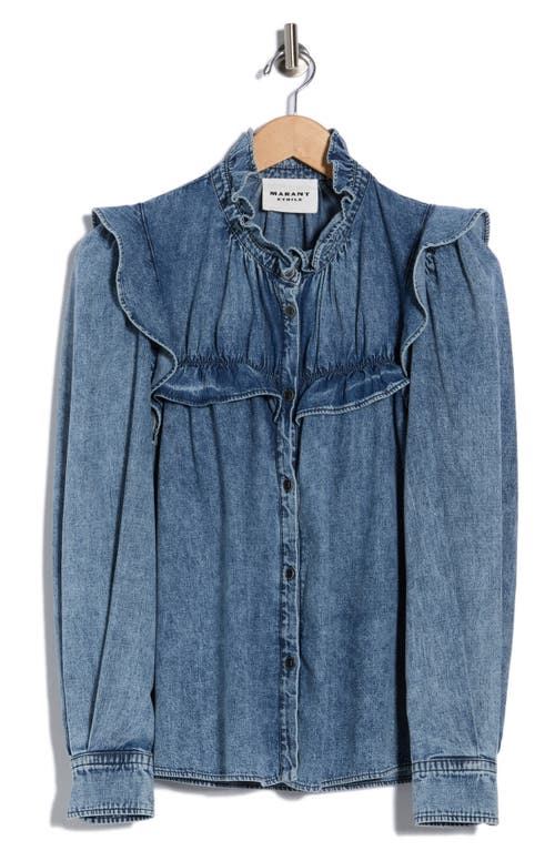 Isabel Marant Étoile Idety Ruffle Denim Button-up Shirt In Blue