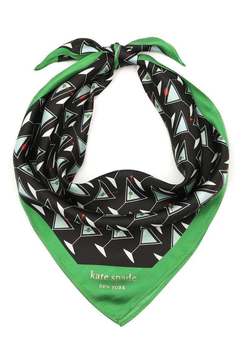 martini print silk bandana, Main, color, BLACK