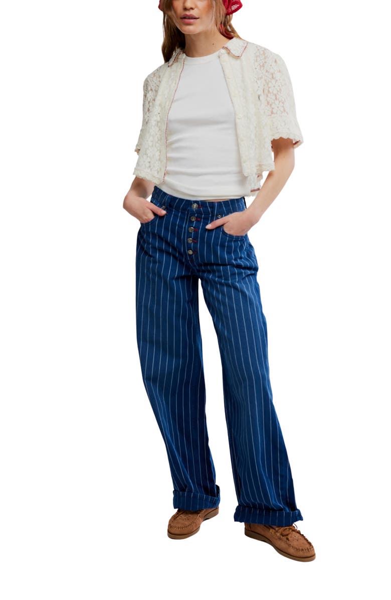 Free People Mannie Floral Lace Button-Up Crop Shirt, Alternate, color, Whisper White