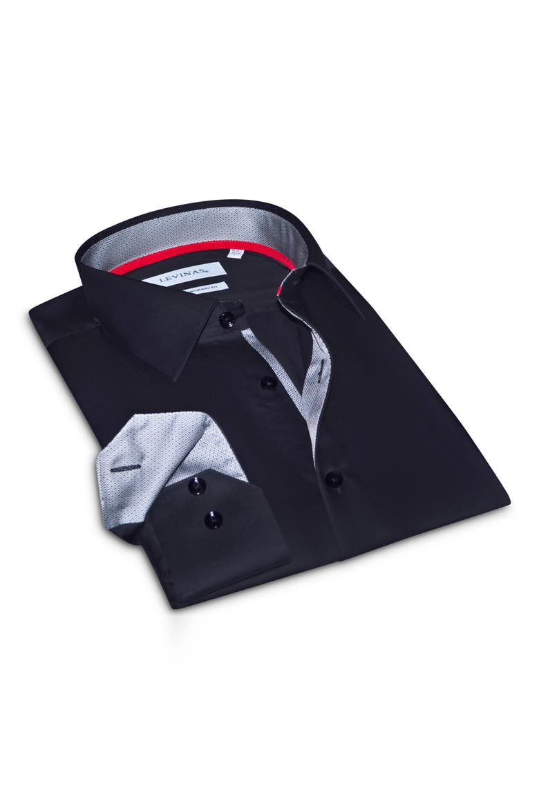 Contemporary Fit Solid Cotton Dress Shirt, Main, color, BLACK