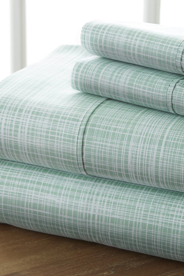 Home Spun Home Spun Premium Ultra Soft Thatch Pattern 4-Piece Full Bed Sheet Set - Forest, Main, color, FOREST